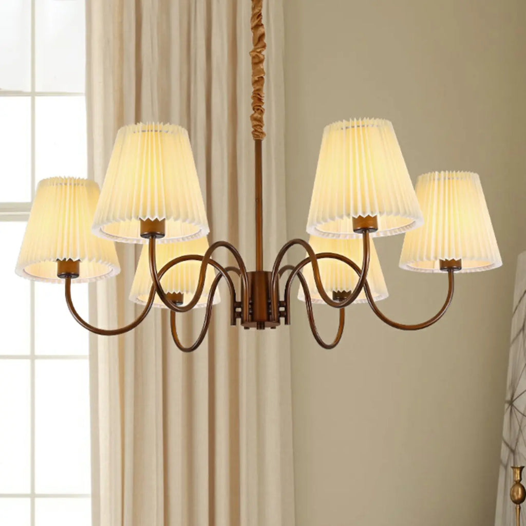Lustre vintage en métal avec abat-jour en tissu pour salon