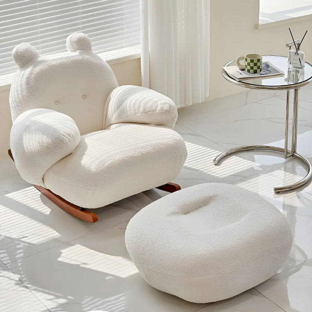 Joli fauteuil à bascule blanc rembourré avec repose-pieds pour l'intérieur