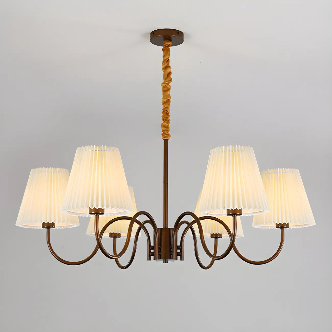 Lustre vintage en métal avec abat-jour en tissu pour salon