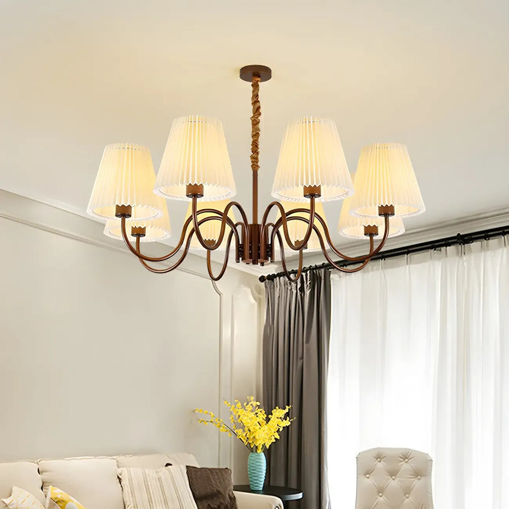 Lustre vintage en métal avec abat-jour en tissu pour salon