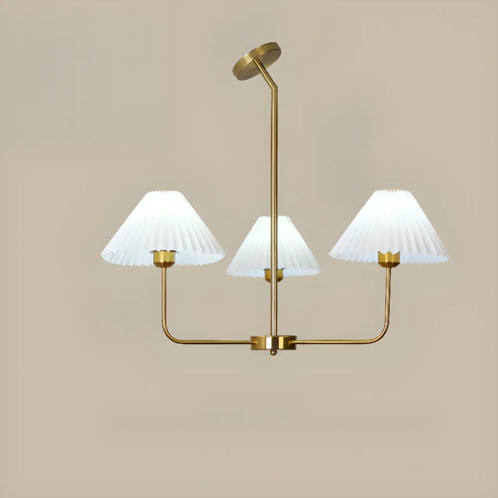 Lustre moderne doré avec abat-jour plissés pour salon