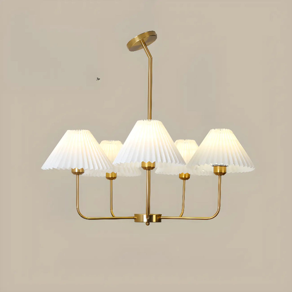 Lustre moderne doré avec abat-jour plissés pour salon