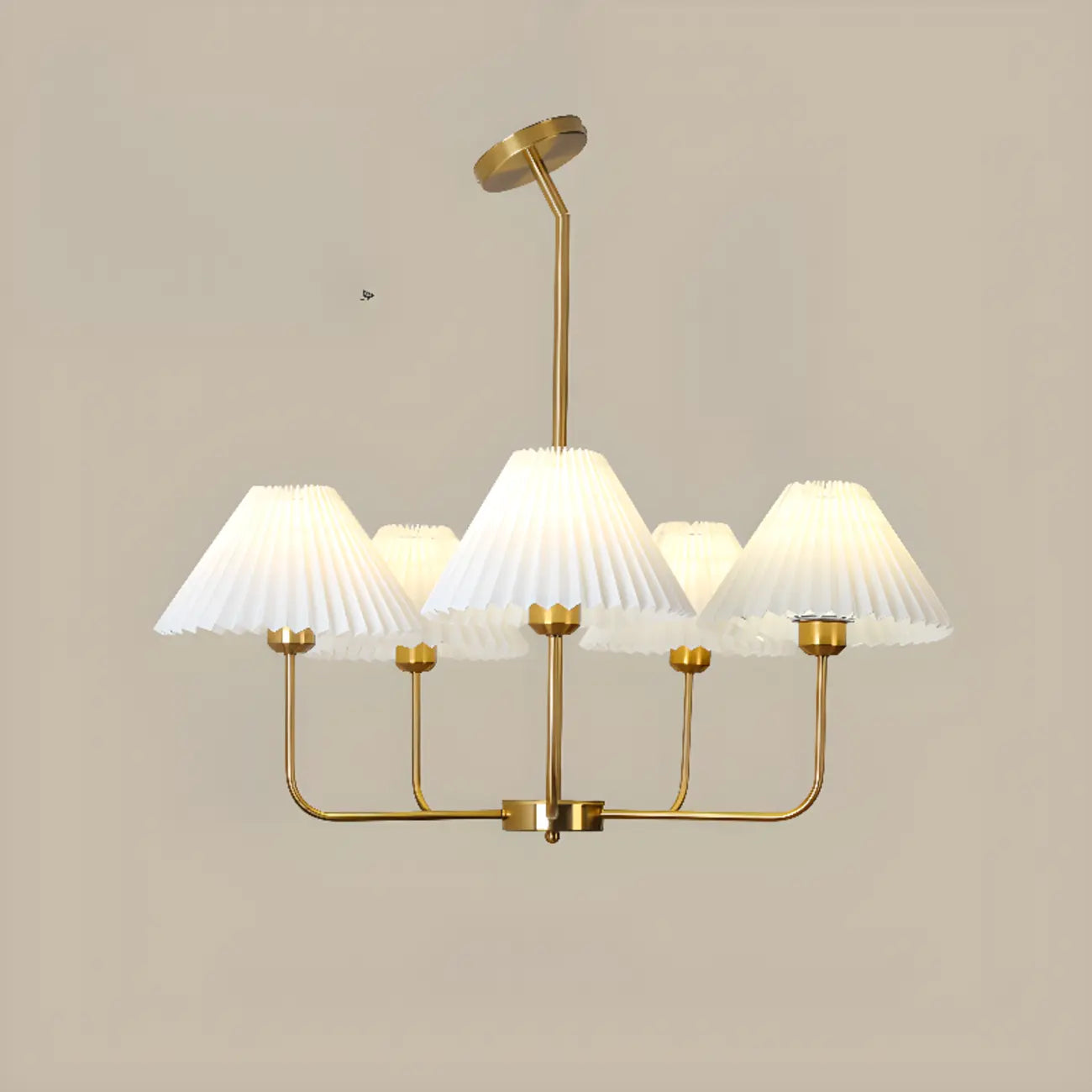 Lustre moderne doré avec abat-jour plissés pour salon