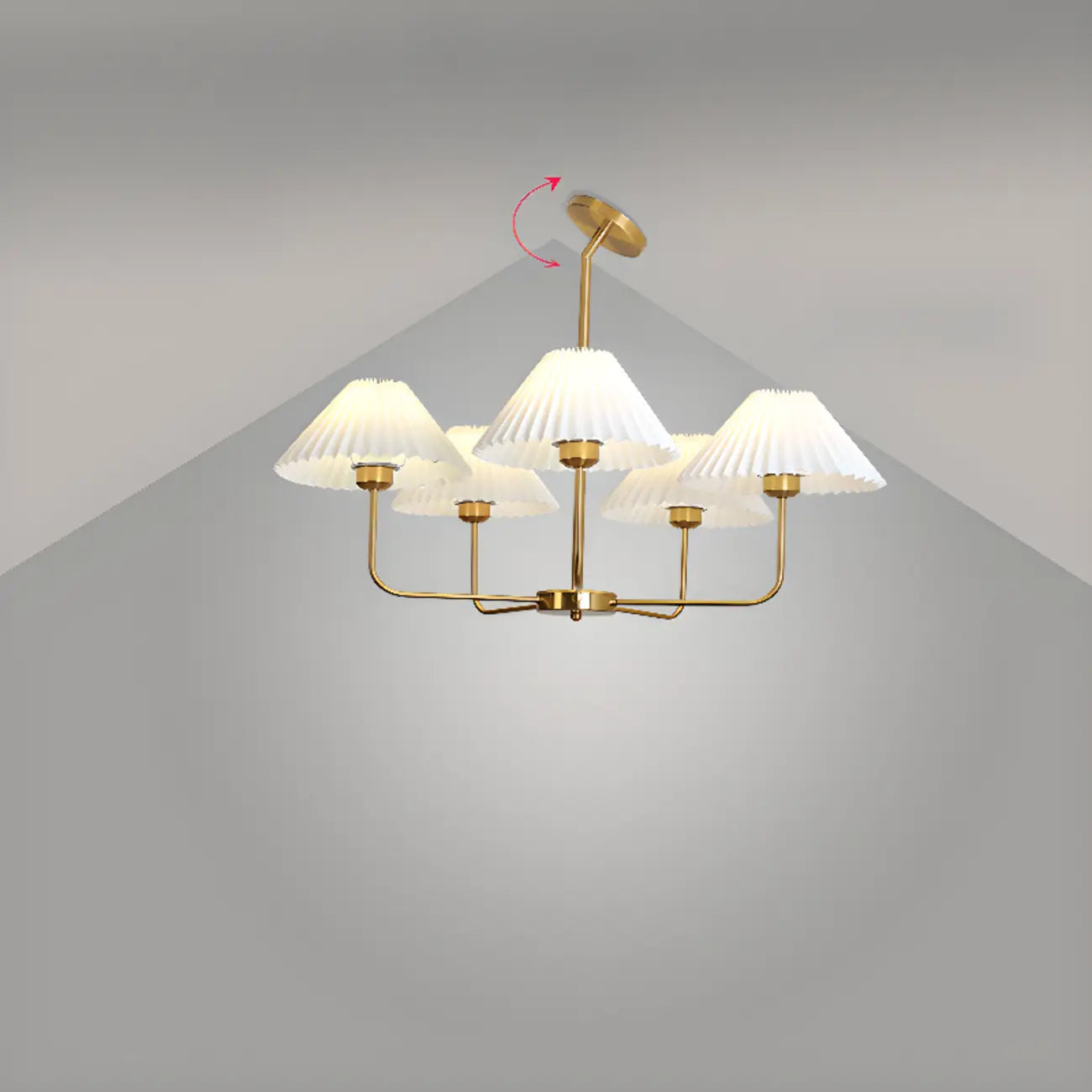 Lustre moderne doré avec abat-jour plissés pour salon