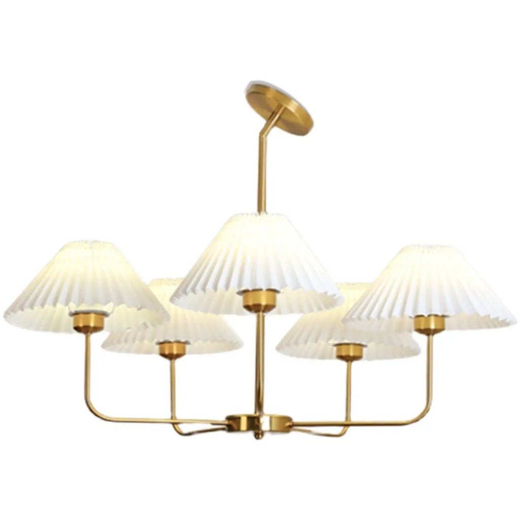 Lustre moderne doré avec abat-jour plissés pour salon