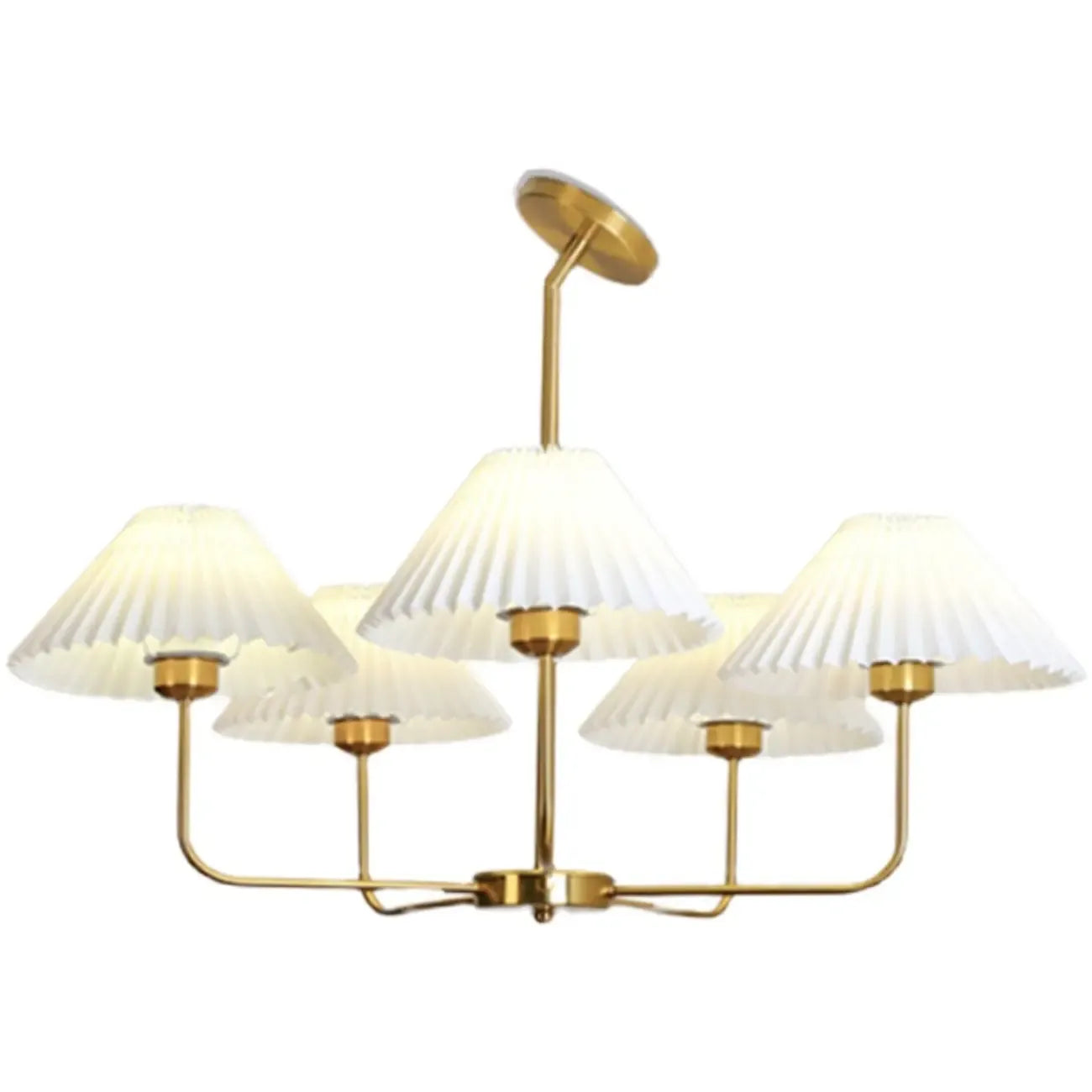 Lustre moderne doré avec abat-jour plissés pour salon