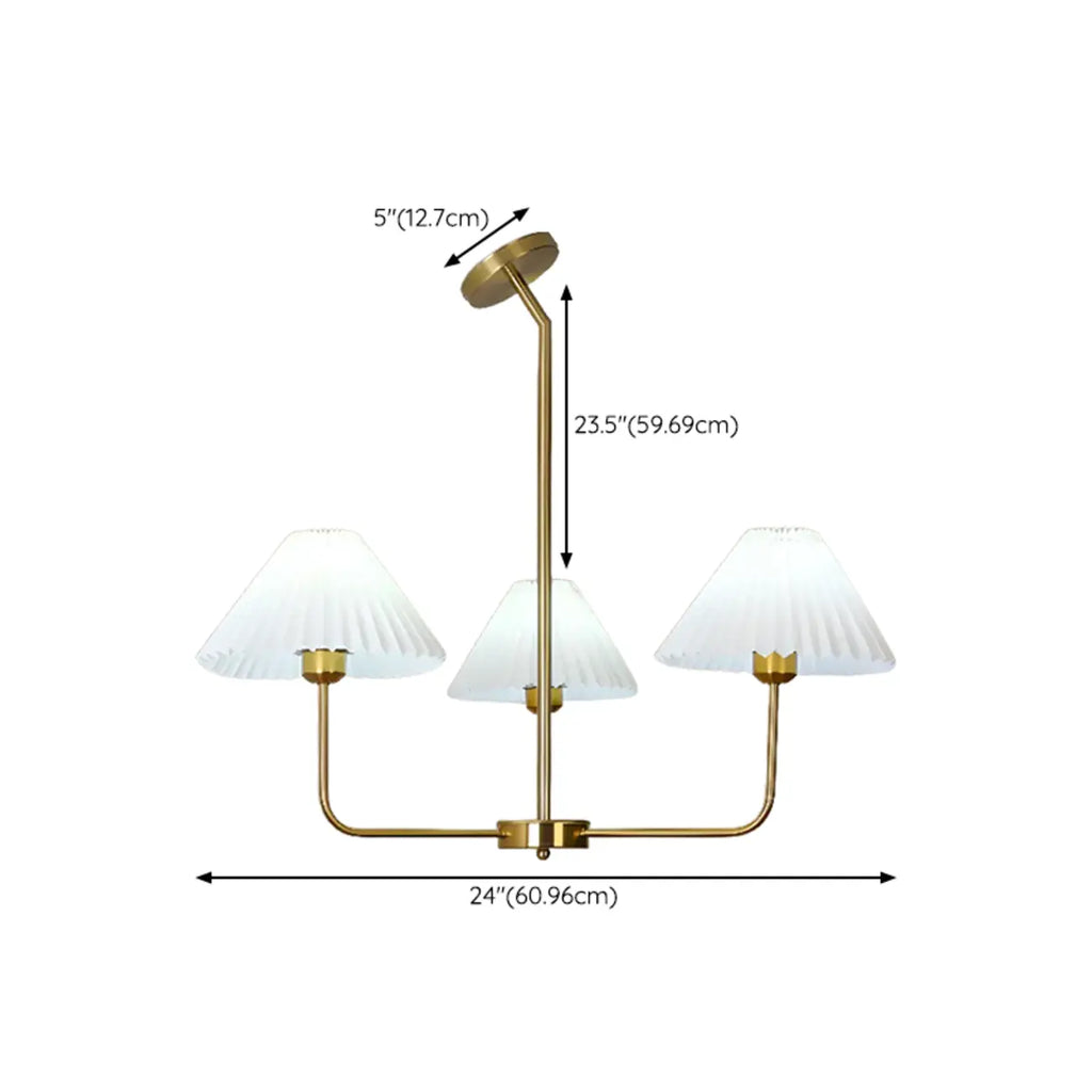 Lustre moderne doré avec abat-jour plissés pour salon