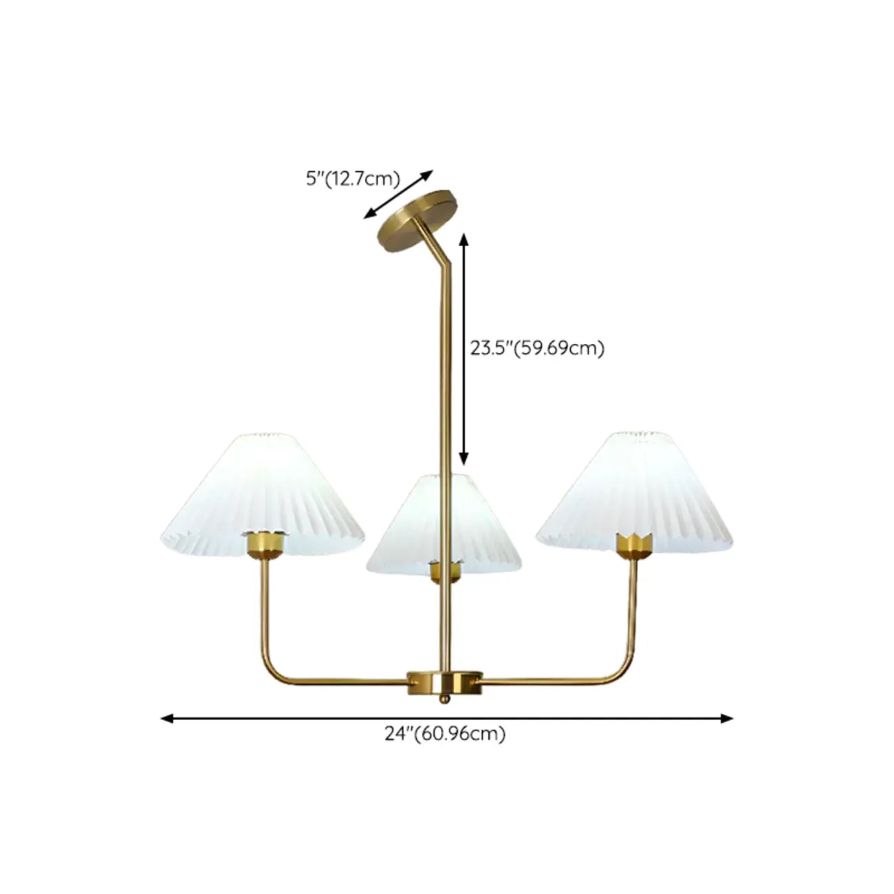 Lustre moderne doré avec abat-jour plissés pour salon
