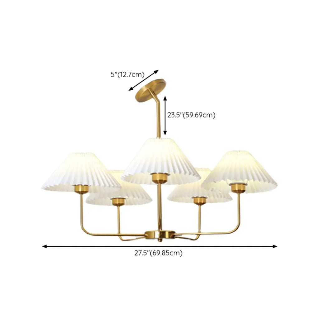Lustre moderne doré avec abat-jour plissés pour salon
