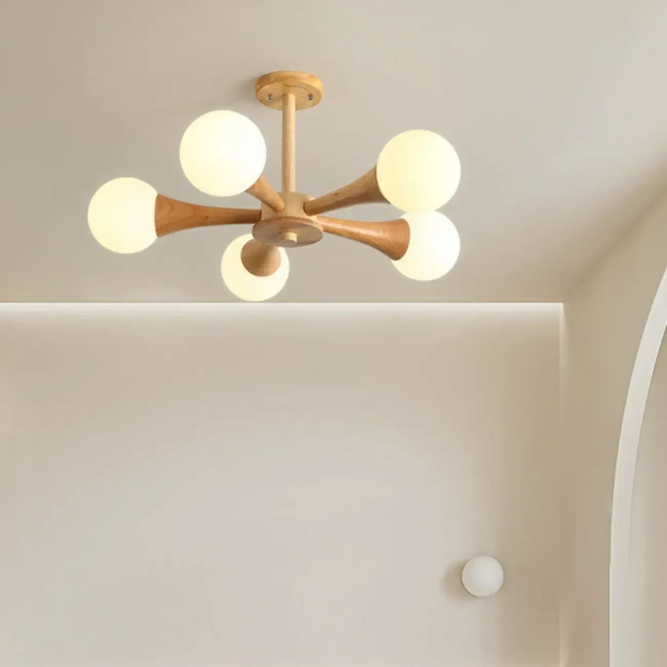 Lustre encastré élégant en bois à 5 lumières pour chambre à coucher