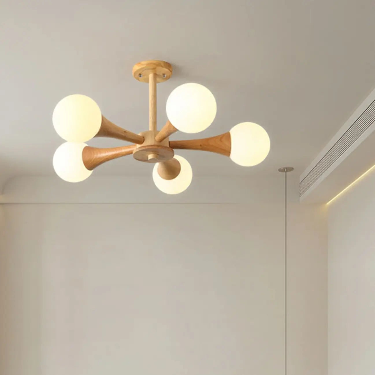 Lustre encastré élégant en bois à 5 lumières pour chambre à coucher