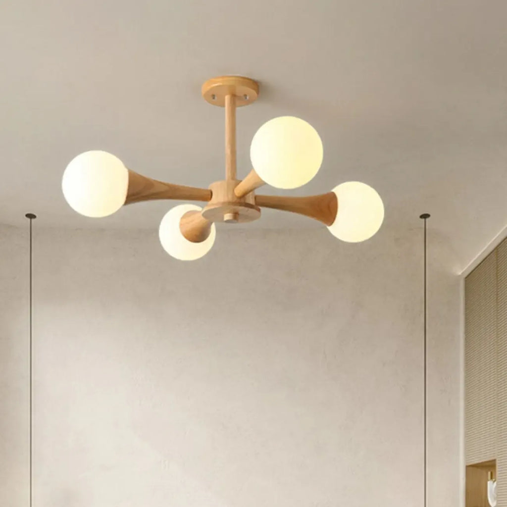 Lustre encastré élégant en bois à 5 lumières pour chambre à coucher