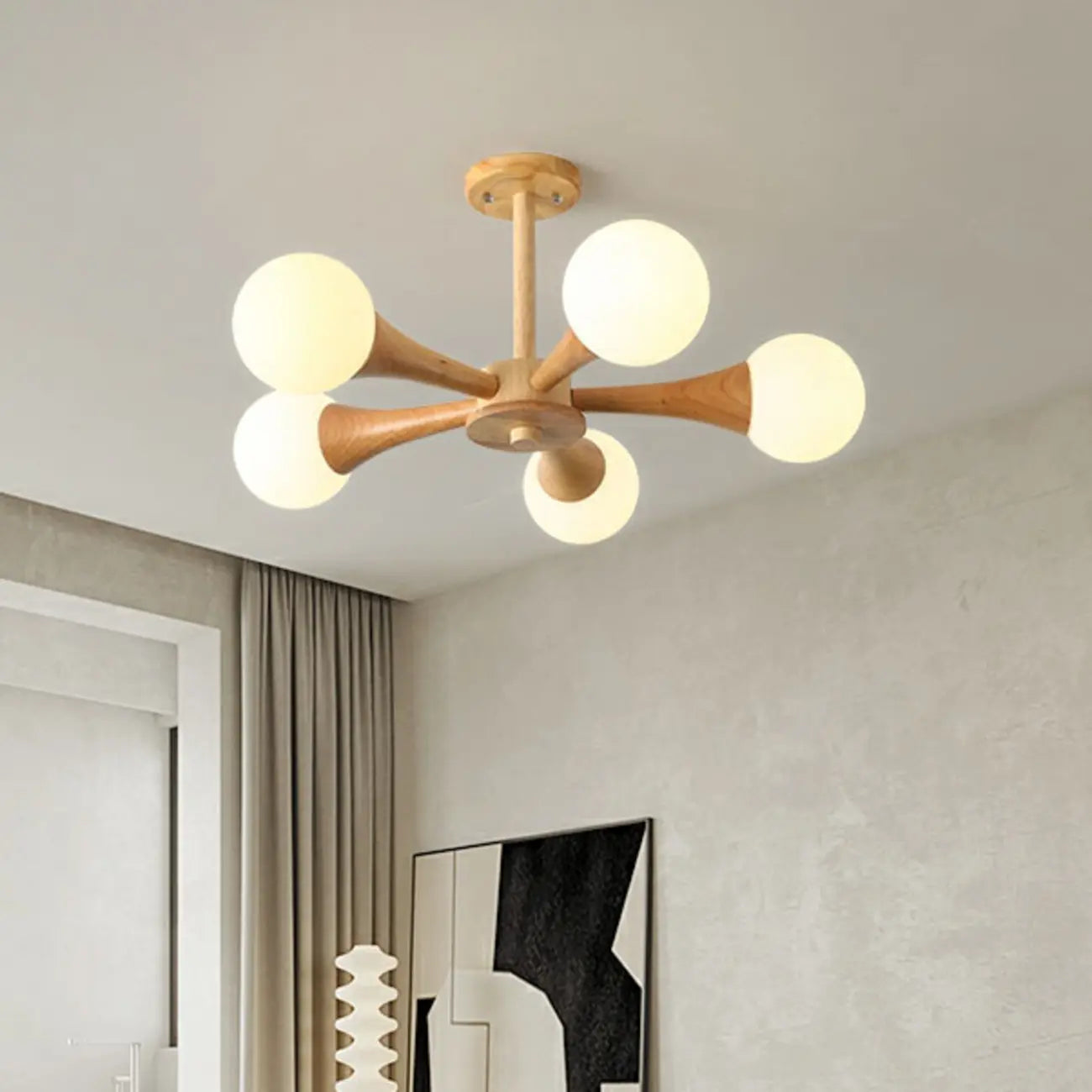 Lustre encastré élégant en bois à 5 lumières pour chambre à coucher