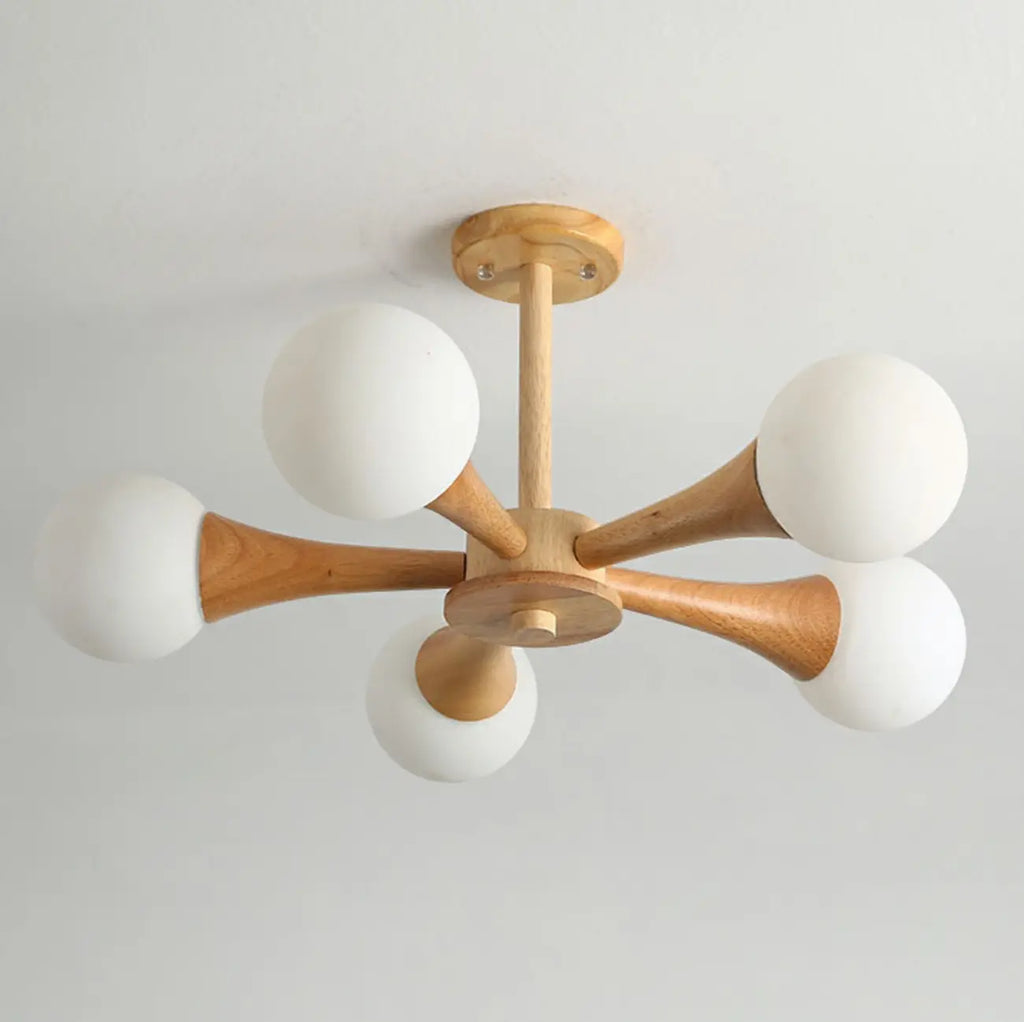 Lustre encastré élégant en bois à 5 lumières pour chambre à coucher