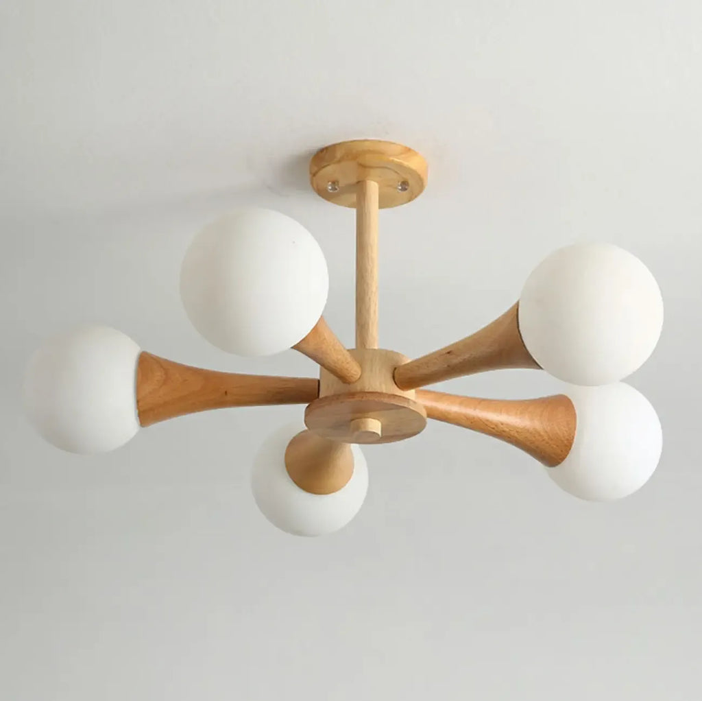 Lustre encastré élégant en bois à 5 lumières pour chambre à coucher