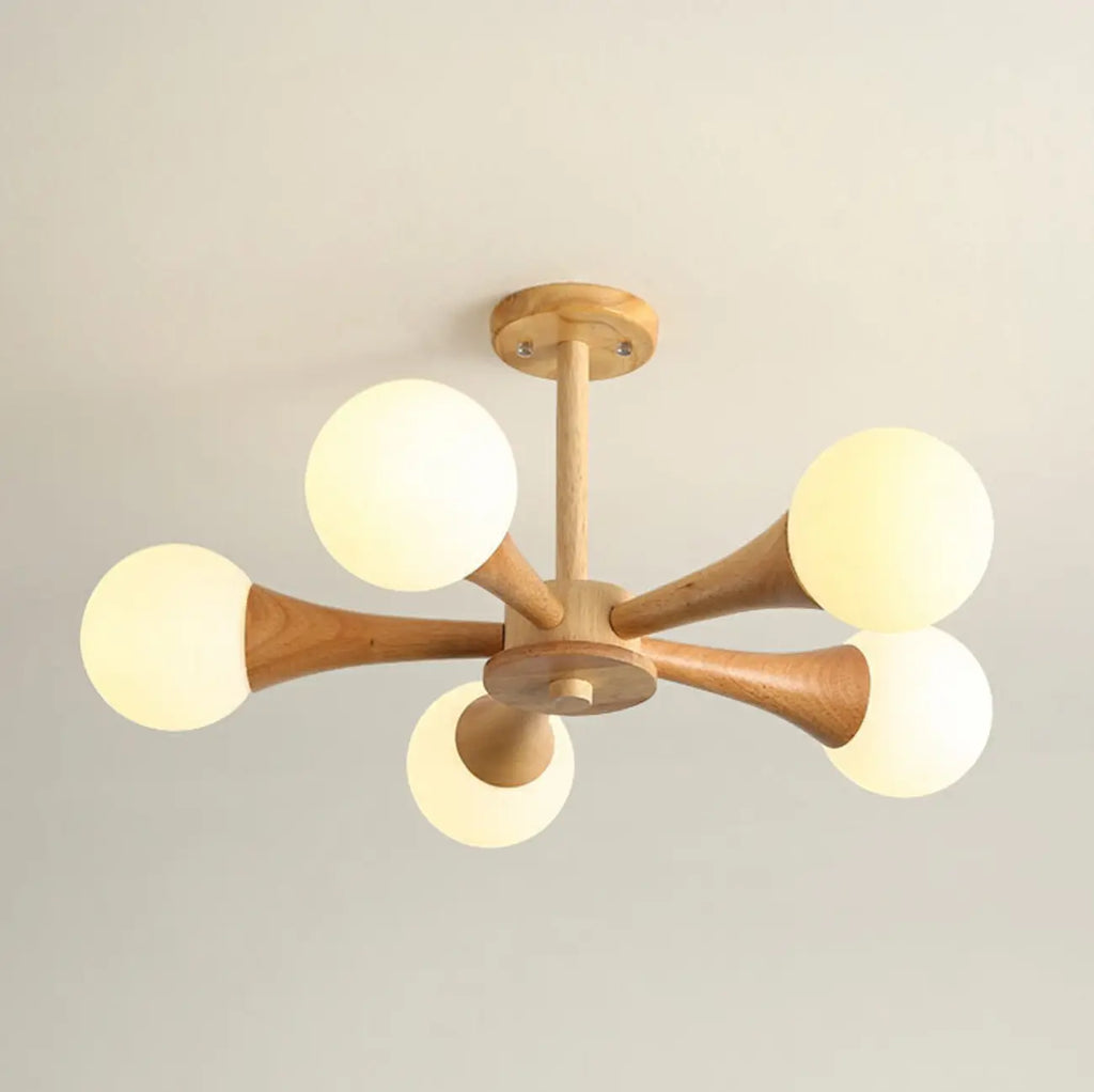 Lustre encastré élégant en bois à 5 lumières pour chambre à coucher