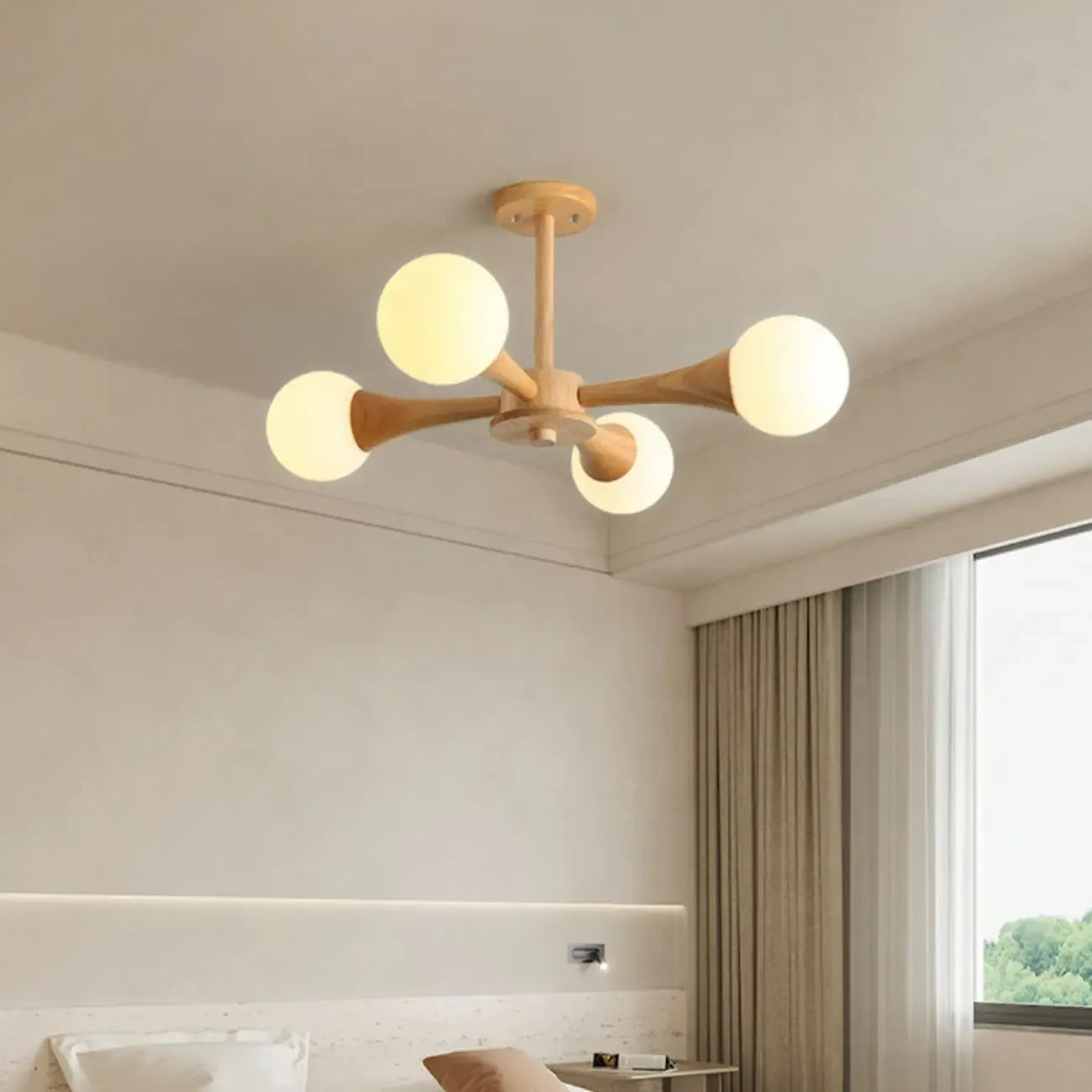 Lustre encastré élégant en bois à 5 lumières pour chambre à coucher