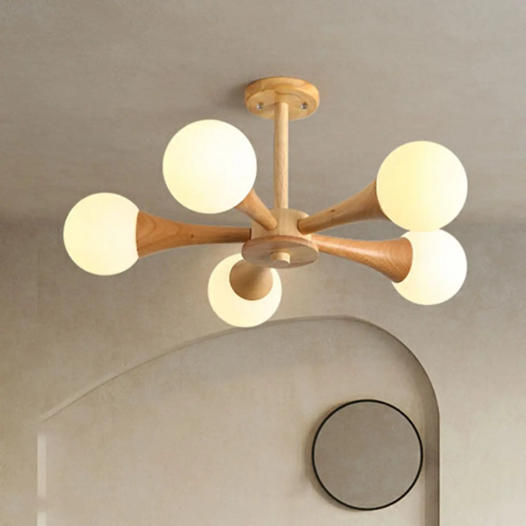 Lustre encastré élégant en bois à 5 lumières pour chambre à coucher
