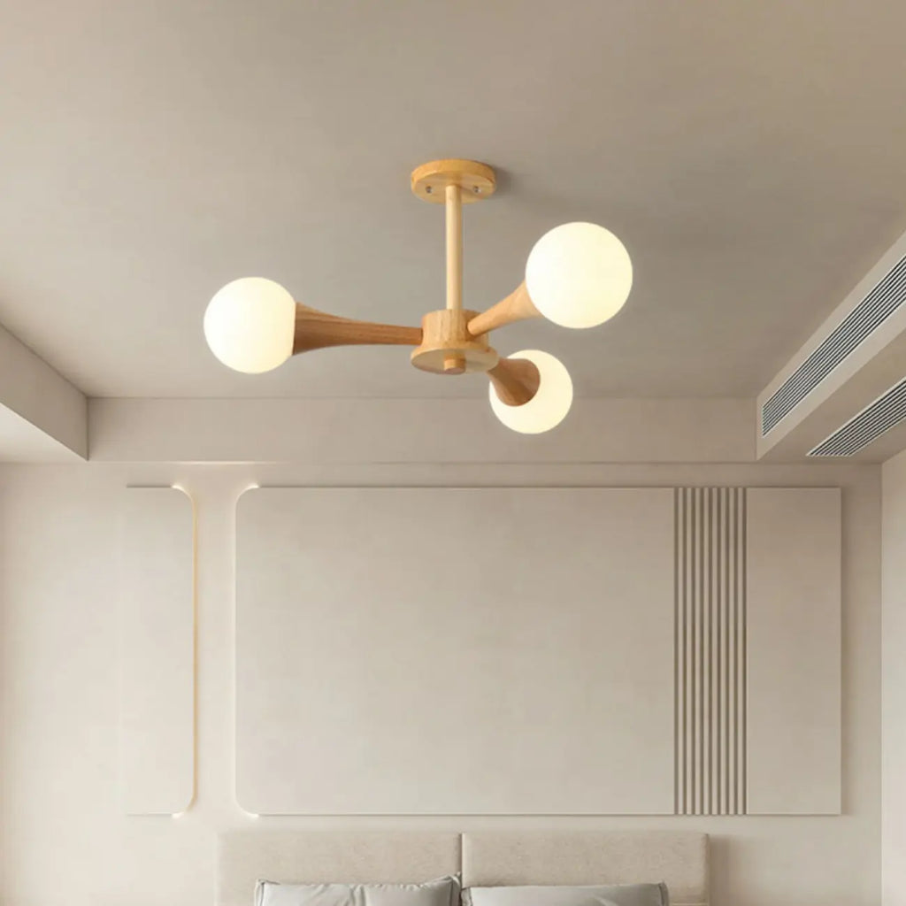 Lustre encastré élégant en bois à 5 lumières pour chambre à coucher