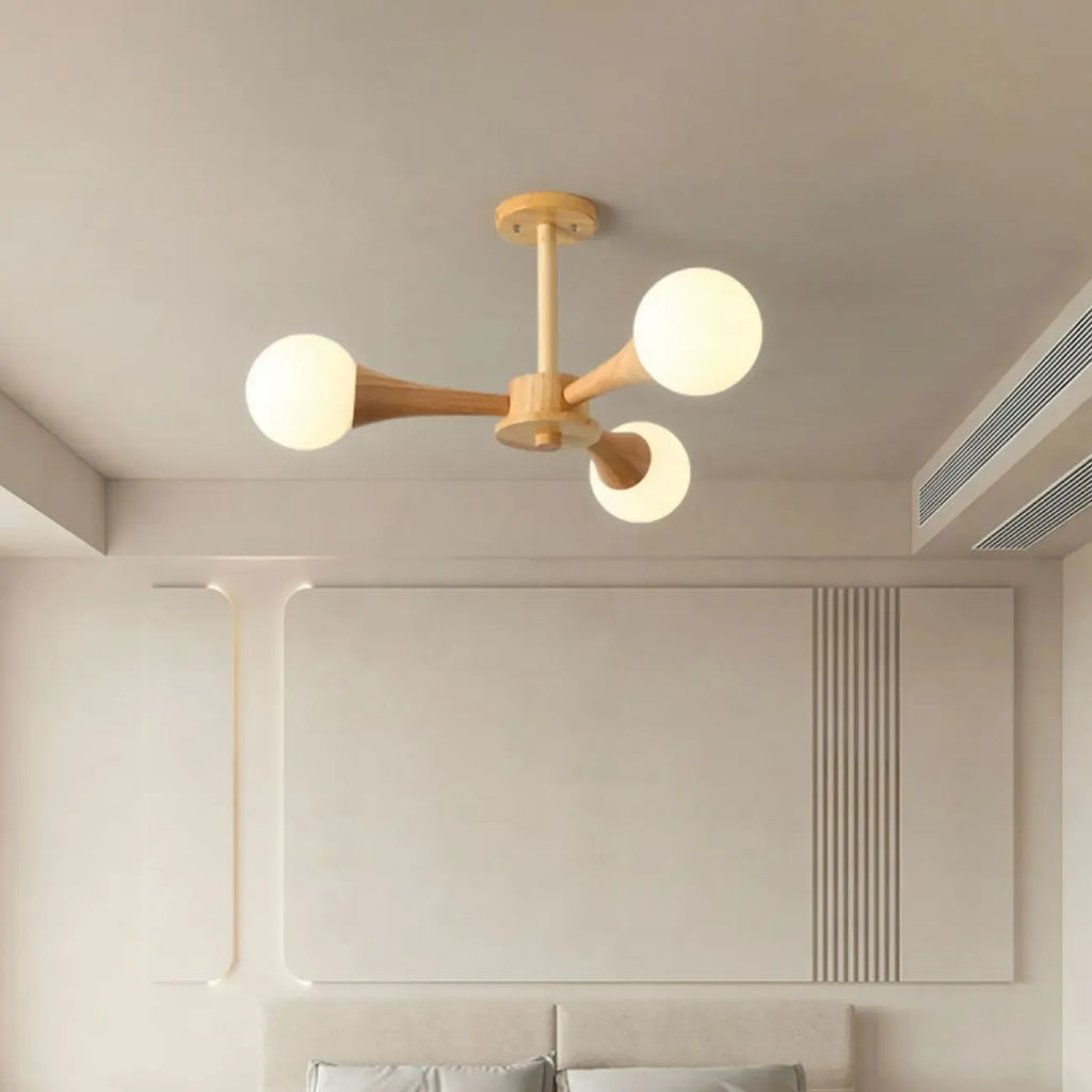 Lustre encastré élégant en bois à 5 lumières pour chambre à coucher