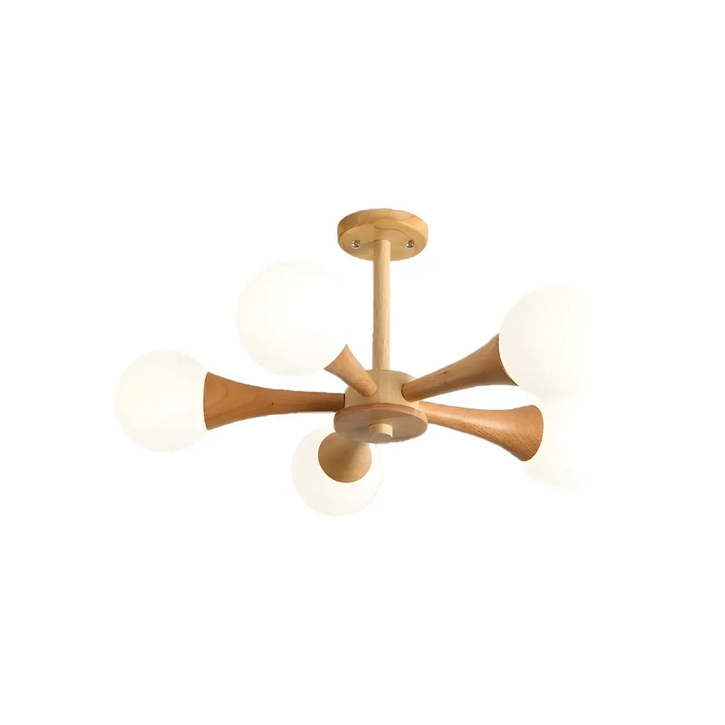 Lustre encastré élégant en bois à 5 lumières pour chambre à coucher