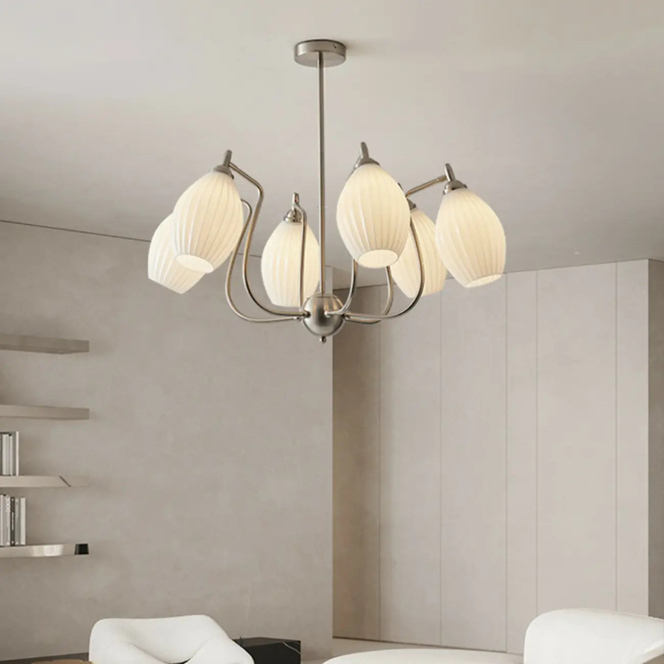 Lustre moderne et élégant en verre blanc pour salon