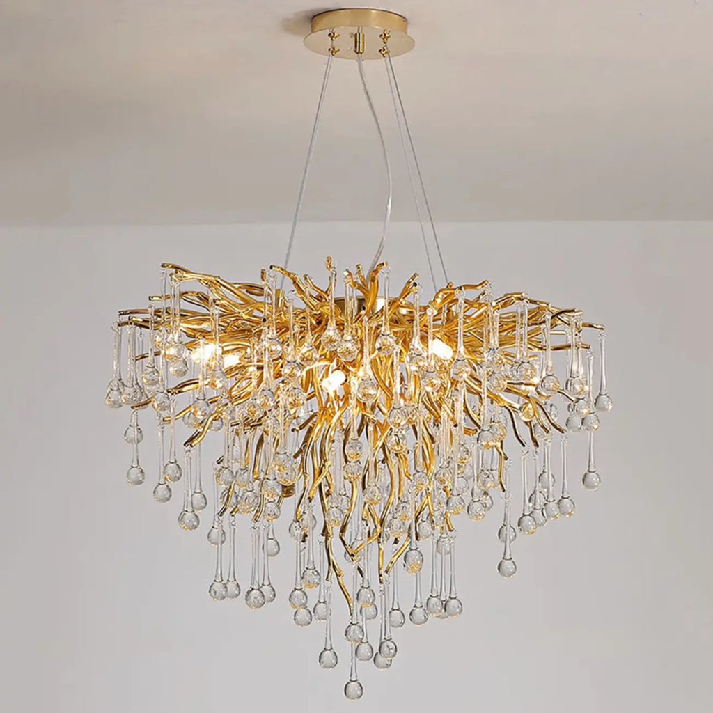 Lustre moderne en cristal avec branches dorées pour salle à manger