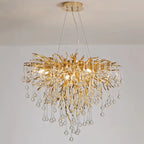 Lustre moderne en cristal avec branches dorées pour salle à manger