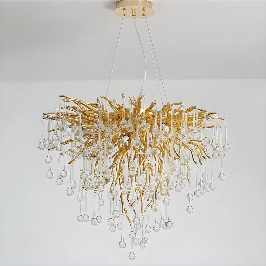 Lustre moderne en cristal avec branches dorées pour salle à manger