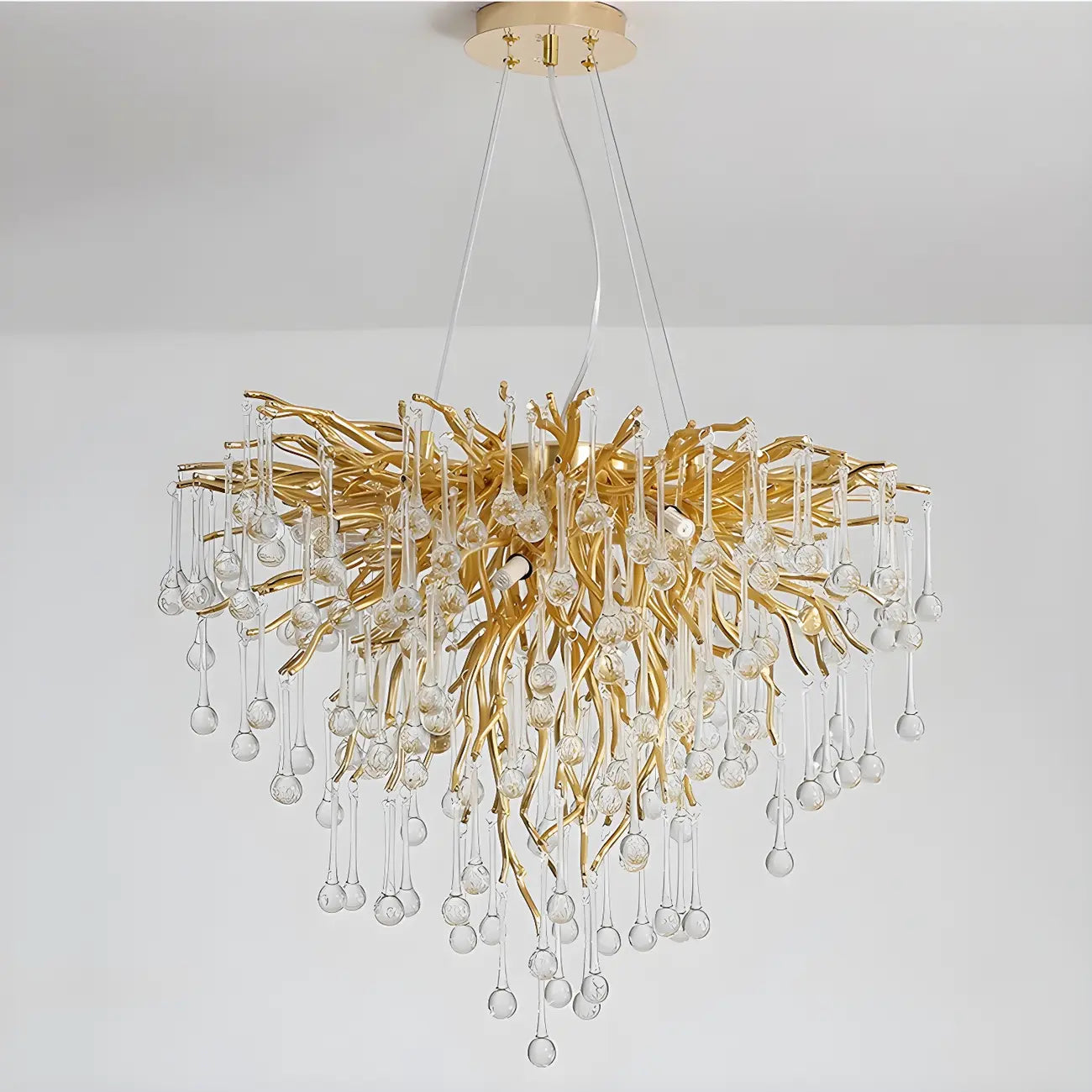 Lustre moderne en cristal avec branches dorées pour salle à manger