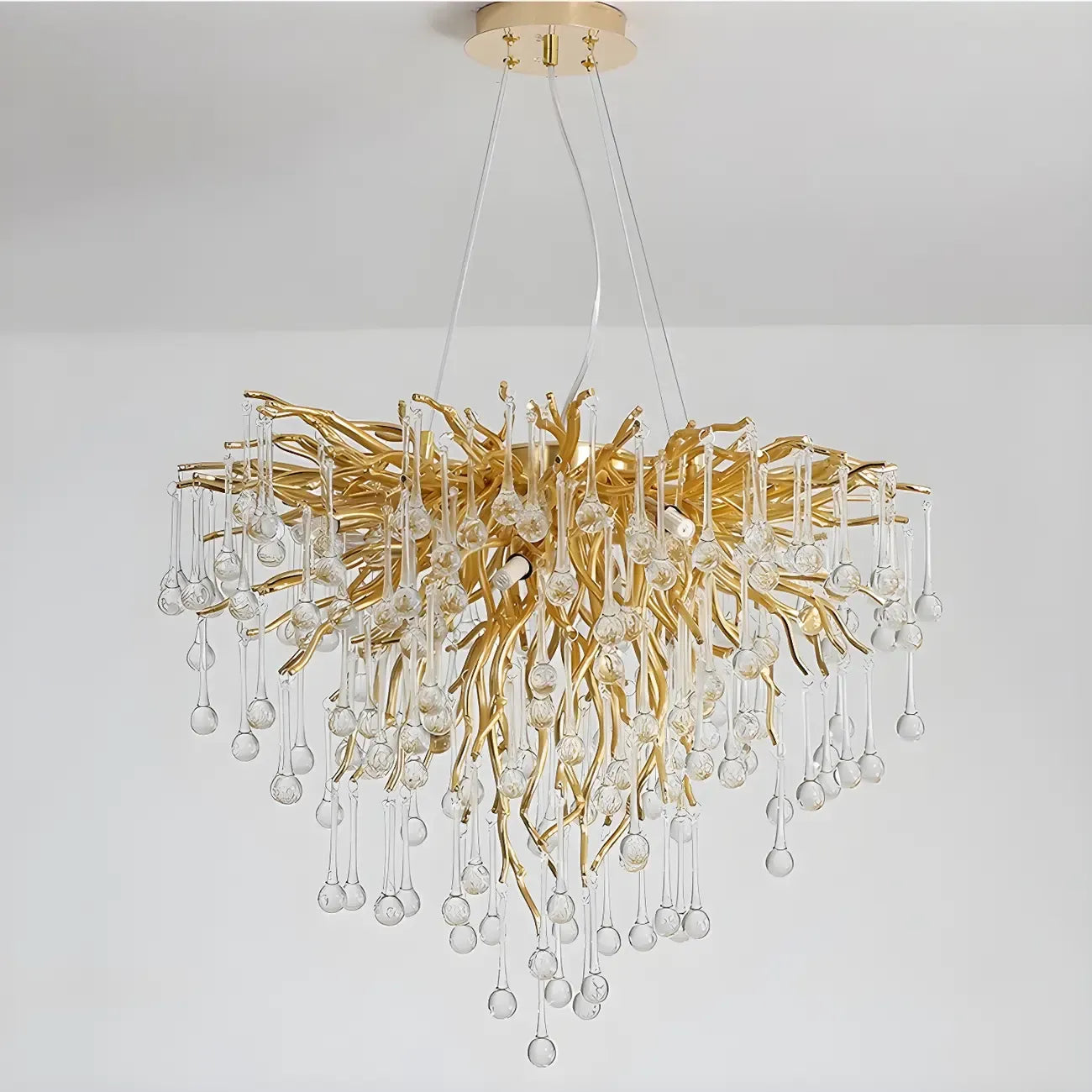 Lustre moderne en cristal avec branches dorées pour salle à manger