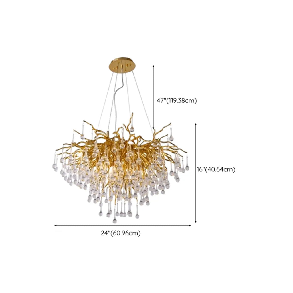 Lustre moderne en cristal avec branches dorées pour salle à manger