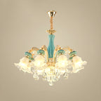 Lustre en cristal avec éclairage encastré pour salon et forme de fleur en verre