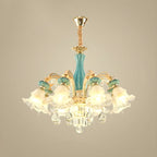 Lustre en cristal avec éclairage encastré pour salon et forme de fleur en verre