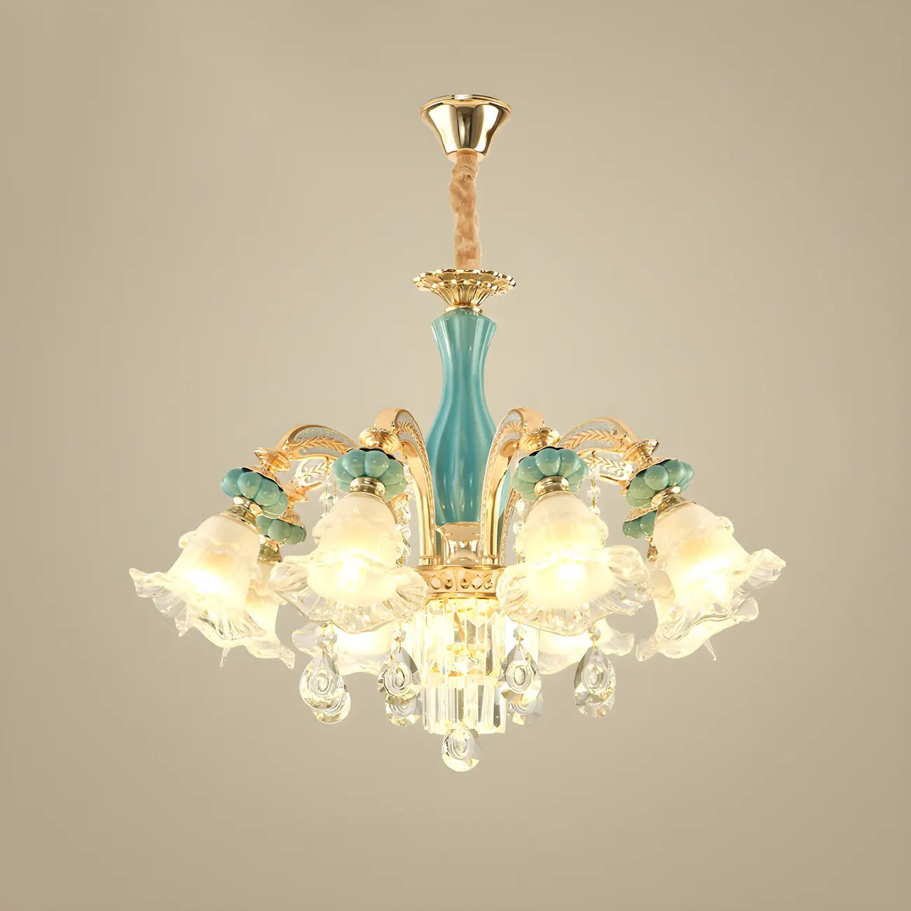 Lustre en cristal avec éclairage encastré pour salon et forme de fleur en verre