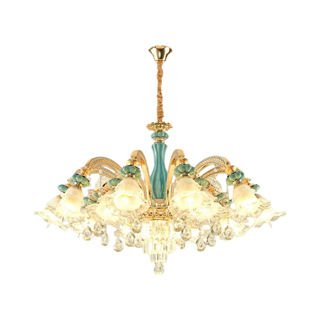 Lustre en cristal avec éclairage encastré pour salon et forme de fleur en verre