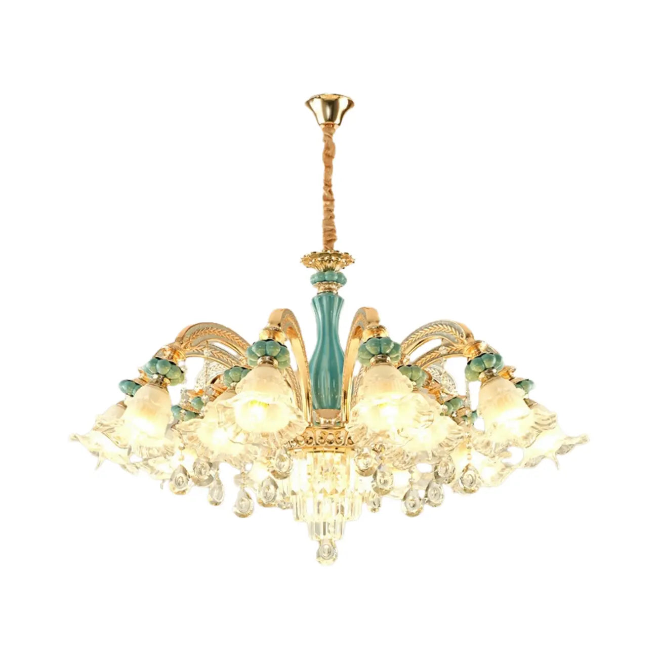 Lustre en cristal avec éclairage encastré pour salon et forme de fleur en verre
