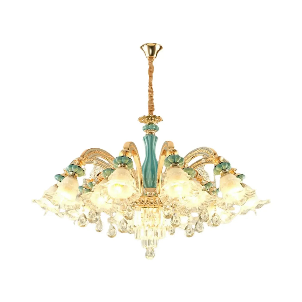 Lustre en cristal avec éclairage encastré pour salon et forme de fleur en verre