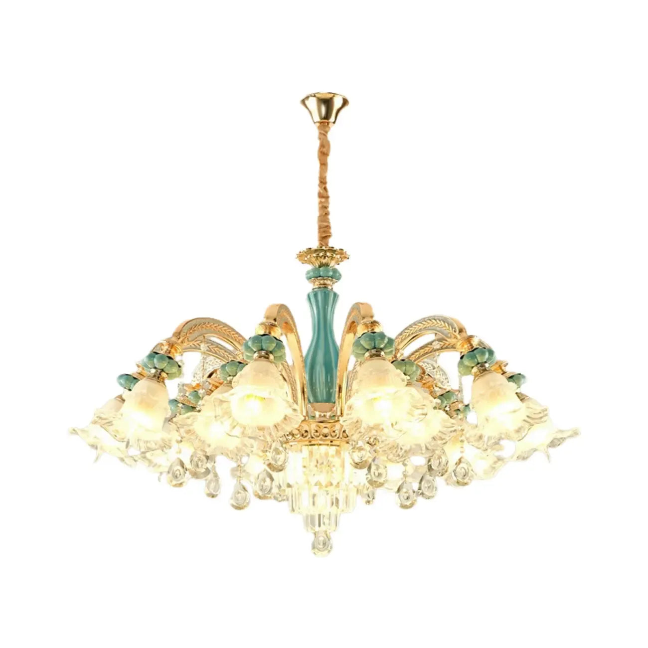 Lustre en cristal avec éclairage encastré pour salon et forme de fleur en verre