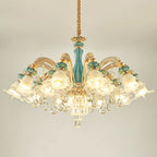 Lustre en cristal avec éclairage encastré pour salon et forme de fleur en verre