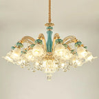 Lustre en cristal avec éclairage encastré pour salon et forme de fleur en verre