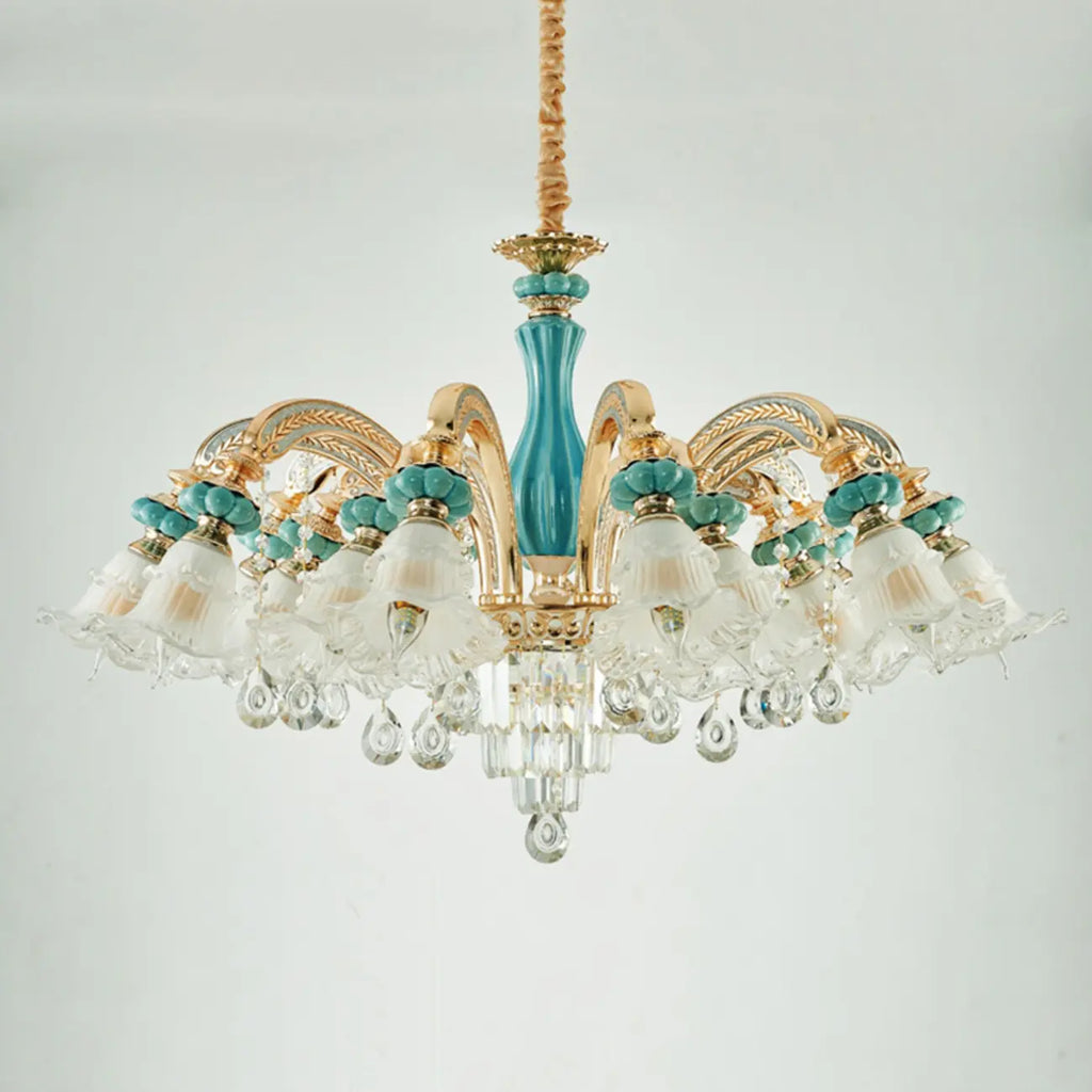 Lustre en cristal avec éclairage encastré pour salon et forme de fleur en verre