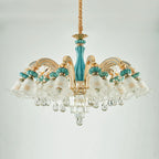 Lustre en cristal avec éclairage encastré pour salon et forme de fleur en verre