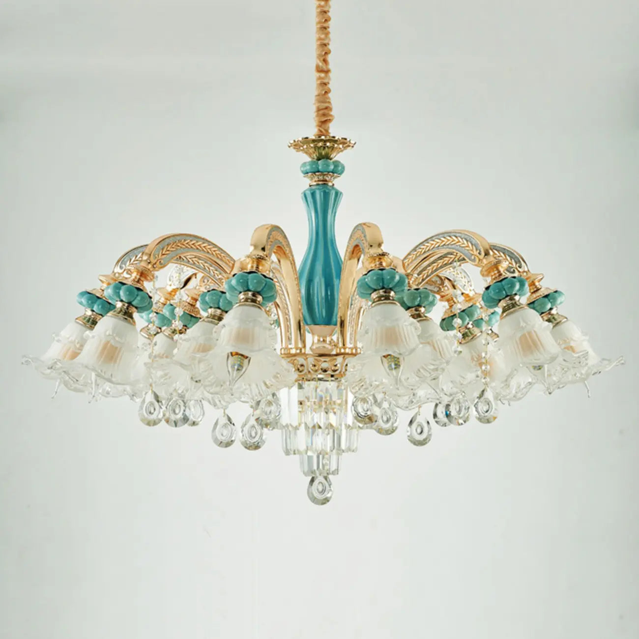 Lustre en cristal avec éclairage encastré pour salon et forme de fleur en verre