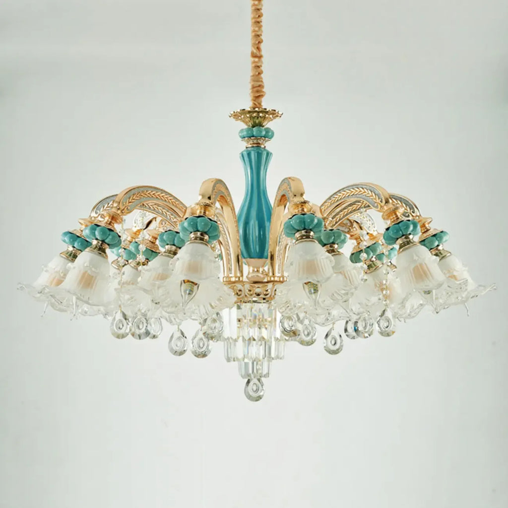 Lustre en cristal avec éclairage encastré pour salon et forme de fleur en verre