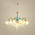 Lustre en cristal avec éclairage encastré pour salon et forme de fleur en verre