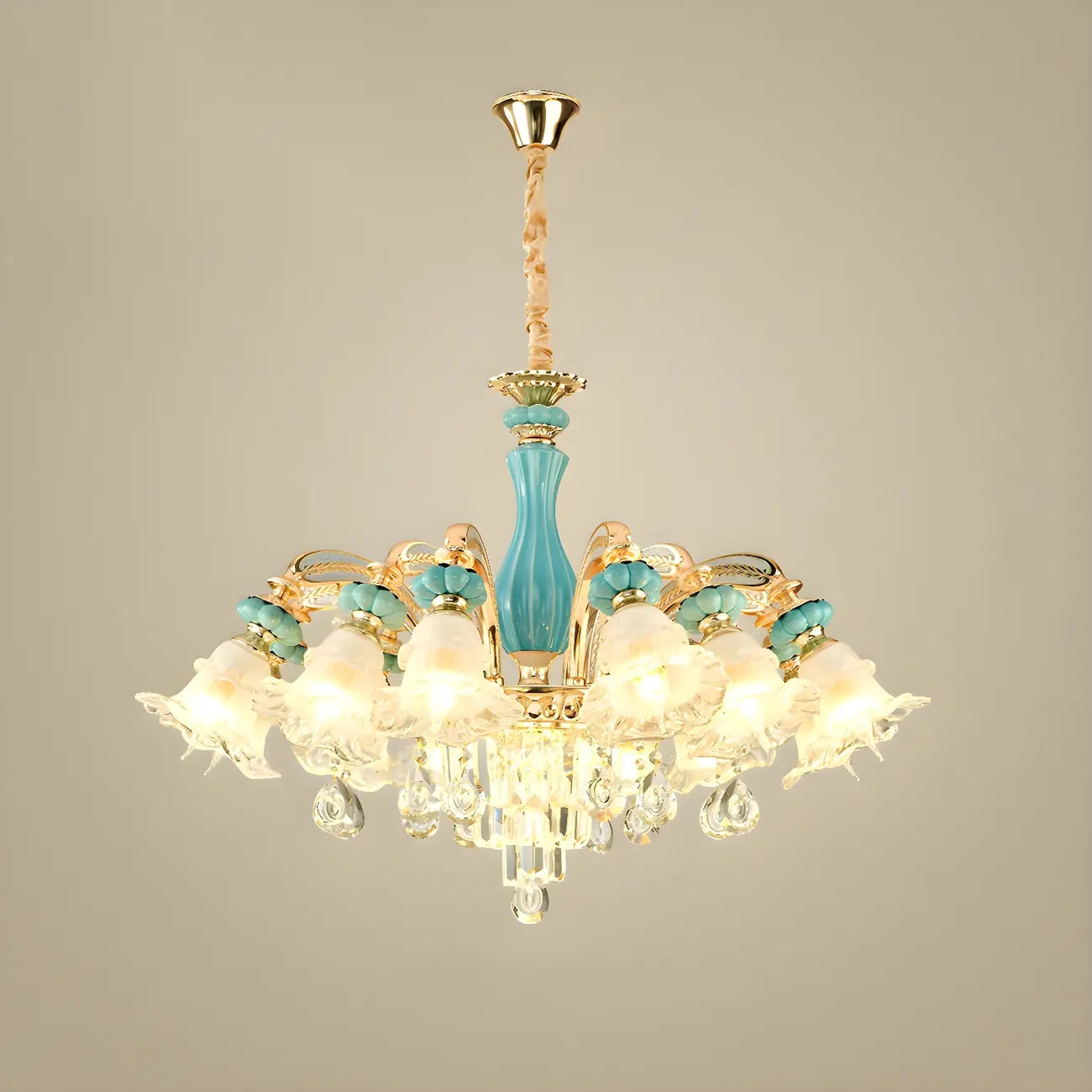 Lustre en cristal avec éclairage encastré pour salon et forme de fleur en verre