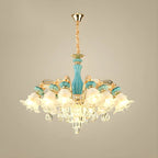 Lustre en cristal avec éclairage encastré pour salon et forme de fleur en verre