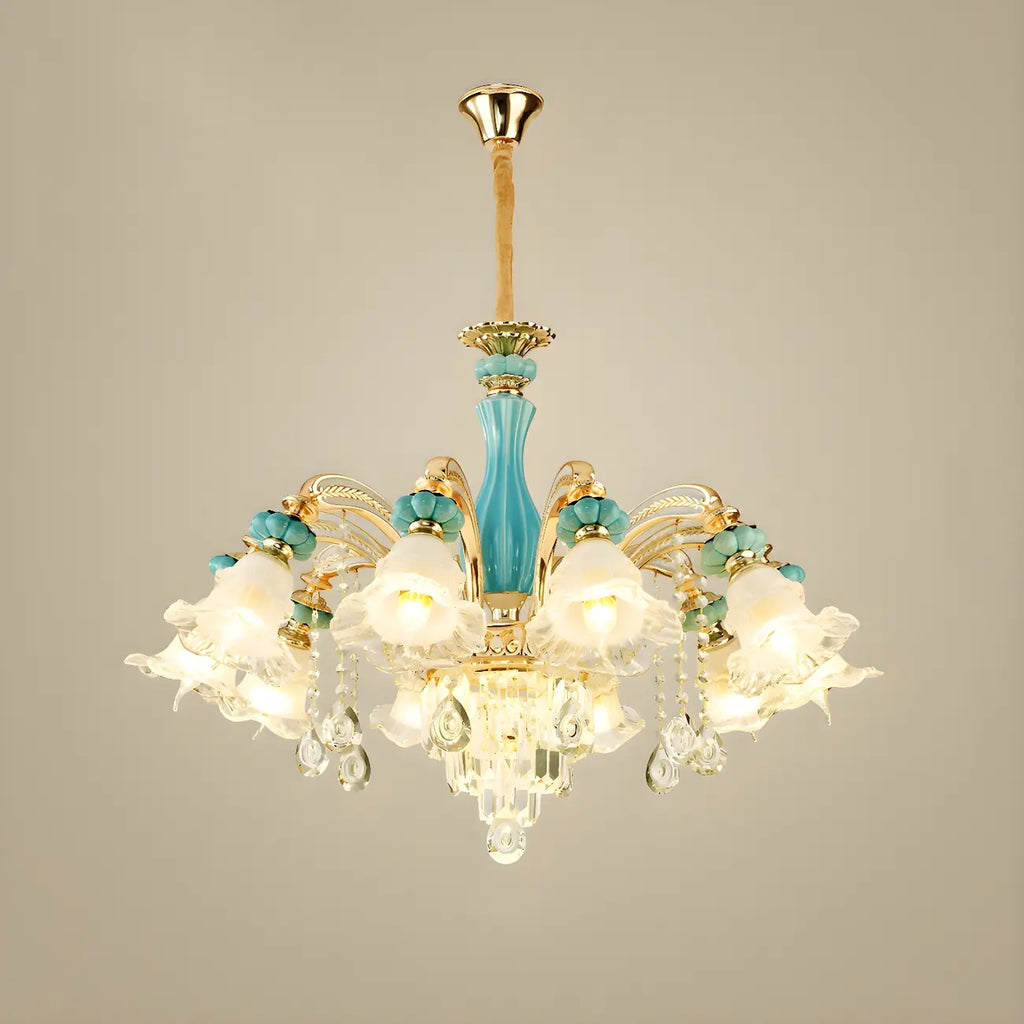 Lustre en cristal avec éclairage encastré pour salon et forme de fleur en verre