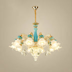 Lustre en cristal avec éclairage encastré pour salon et forme de fleur en verre
